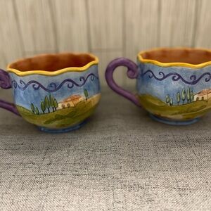 Sue Zipkin Scenic Ceramic Mugs with Purple Handle